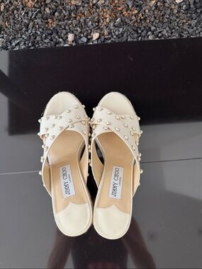 Jimmy Choo Ivory Pearl-Stud Slide Mules NWOT